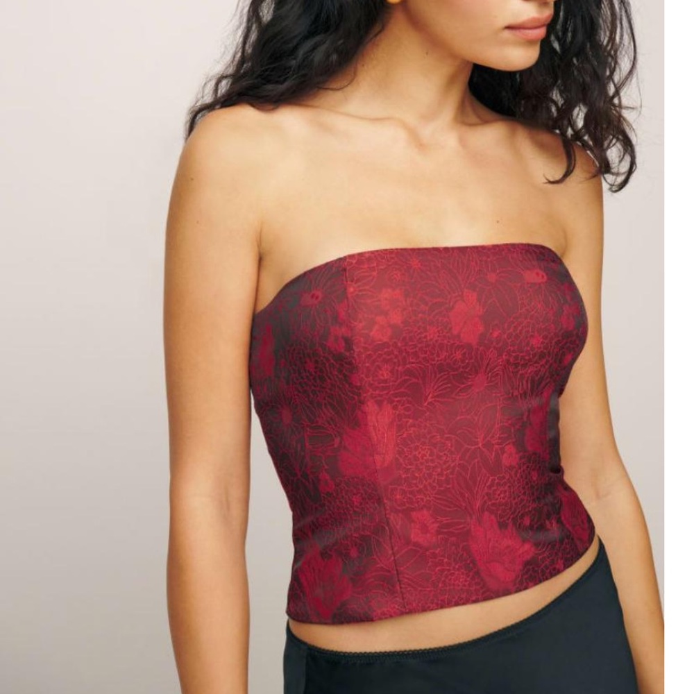 BNWT Reformation Georgia Deep Red Floral Strapless Top